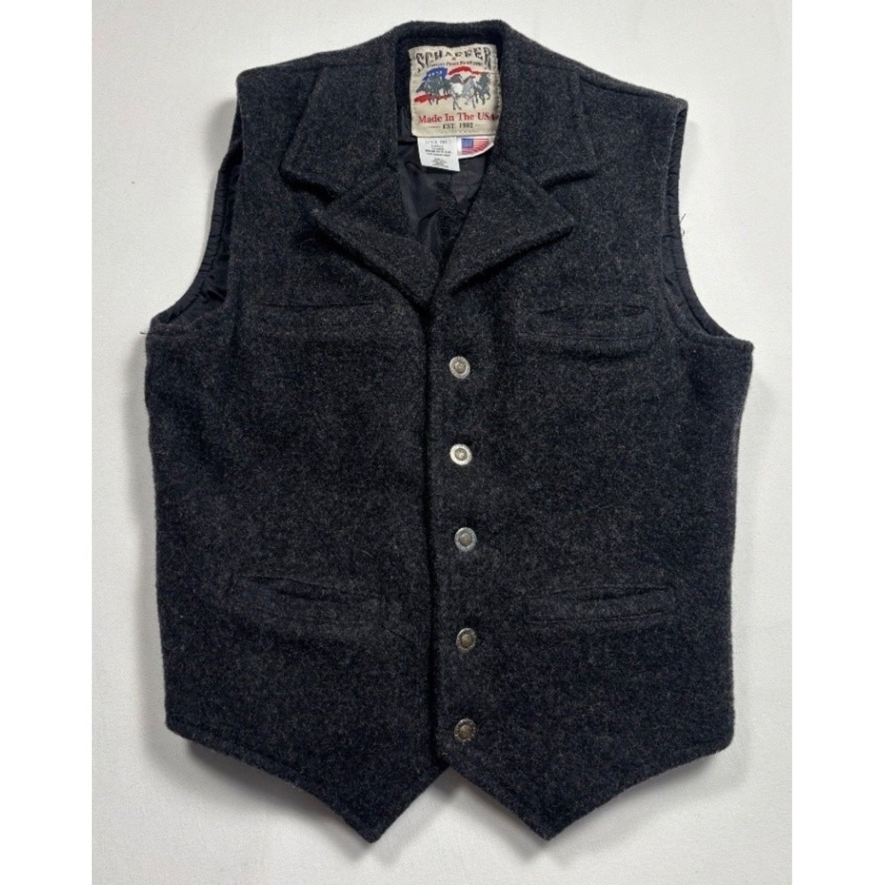 Schaefer Outfitter Men Small Charcoal Wool Western Vest Style 707 Made in USA